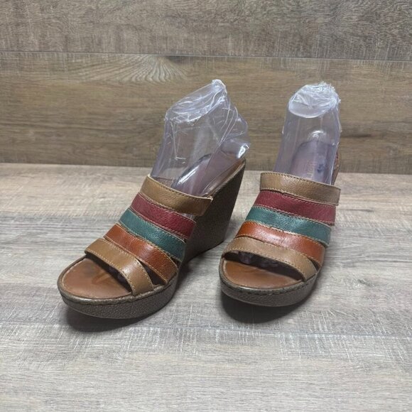 Born Shoes - Born Kumi Boho MultiColor Strappy Wedge Slide Heels Women's Size EU 38